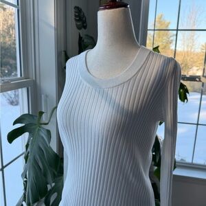 Athleta White Ribbed Crew Neck Sweater
